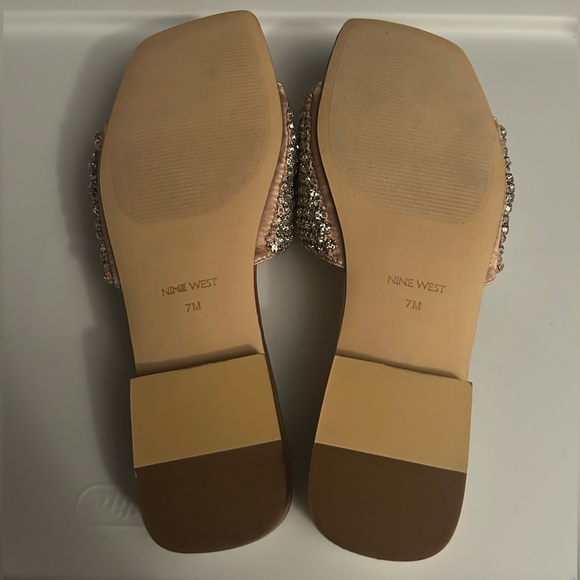 Nine West Metallic Gold Crystal Embellished Dress Sandals - Picture 5 of 6